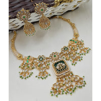 NAFJ Luxury Pota Stone And Pearl Fashion Meenakari Necklace Set
