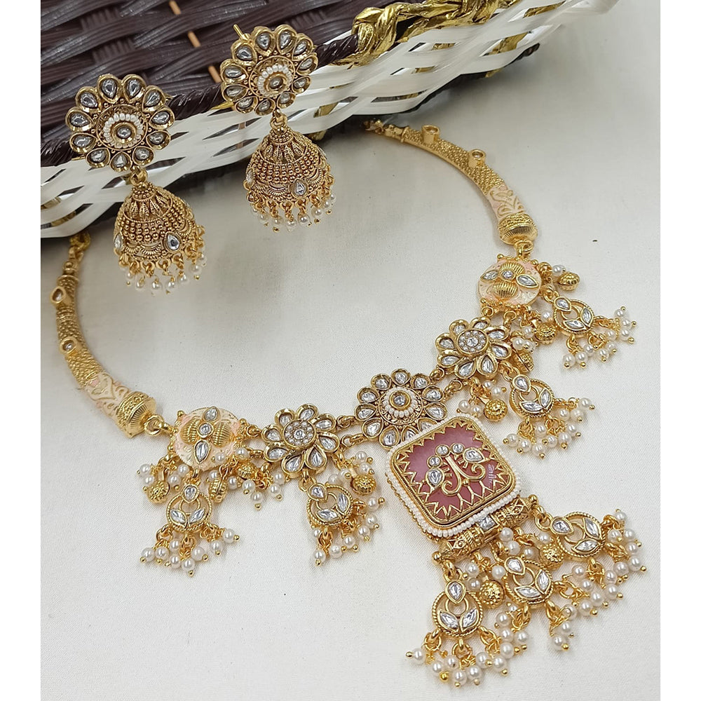 NAFJ Luxury Pota Stone And Pearl Fashion Meenakari Necklace Set