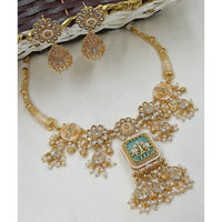 NAFJ Luxury Pota Stone And Pearl Fashion Meenakari Necklace Set