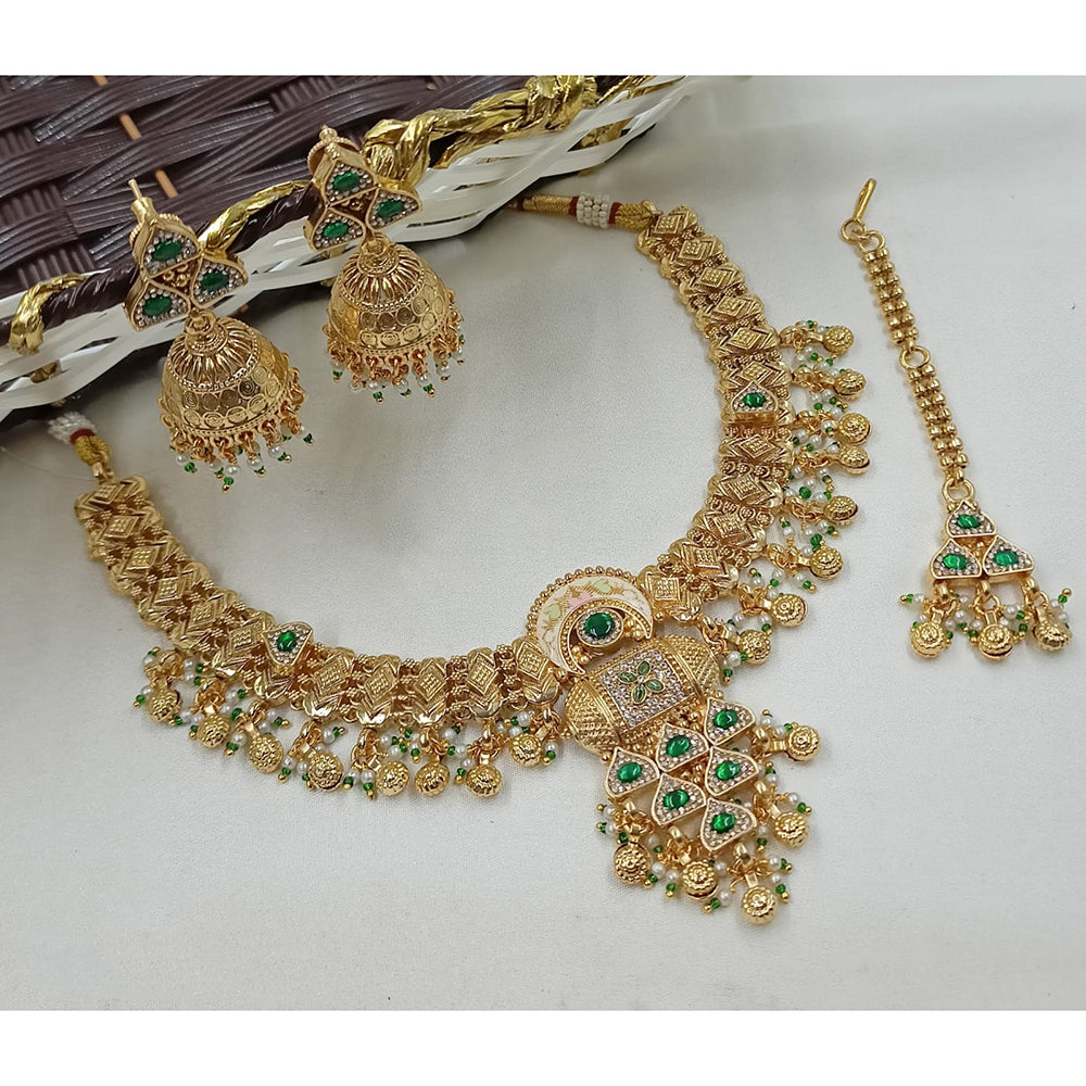 NAFJ Luxury Pota Stone And Pearl Fashion Meenakari Necklace Set