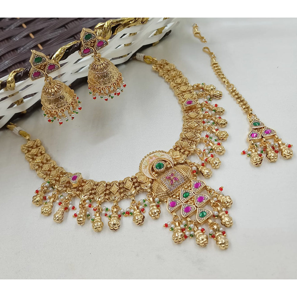 NAFJ Luxury Pota Stone And Pearl Fashion Meenakari Necklace Set