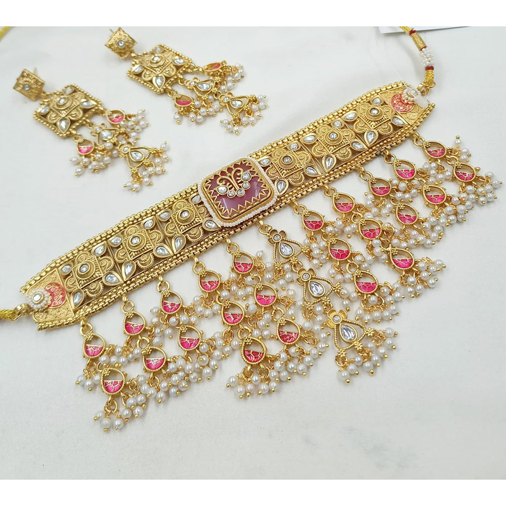 NAFJ Luxury Pota Stone And Pearl Fashion Choker Necklace Set