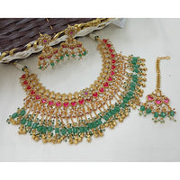 NAFJ Luxury Pota Stone And Pearl Fashion Meenakari Necklace Set