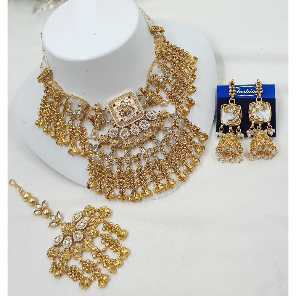 NAFJ Luxury Pota Stone And Pearl Fashion Meenakari Necklace Set