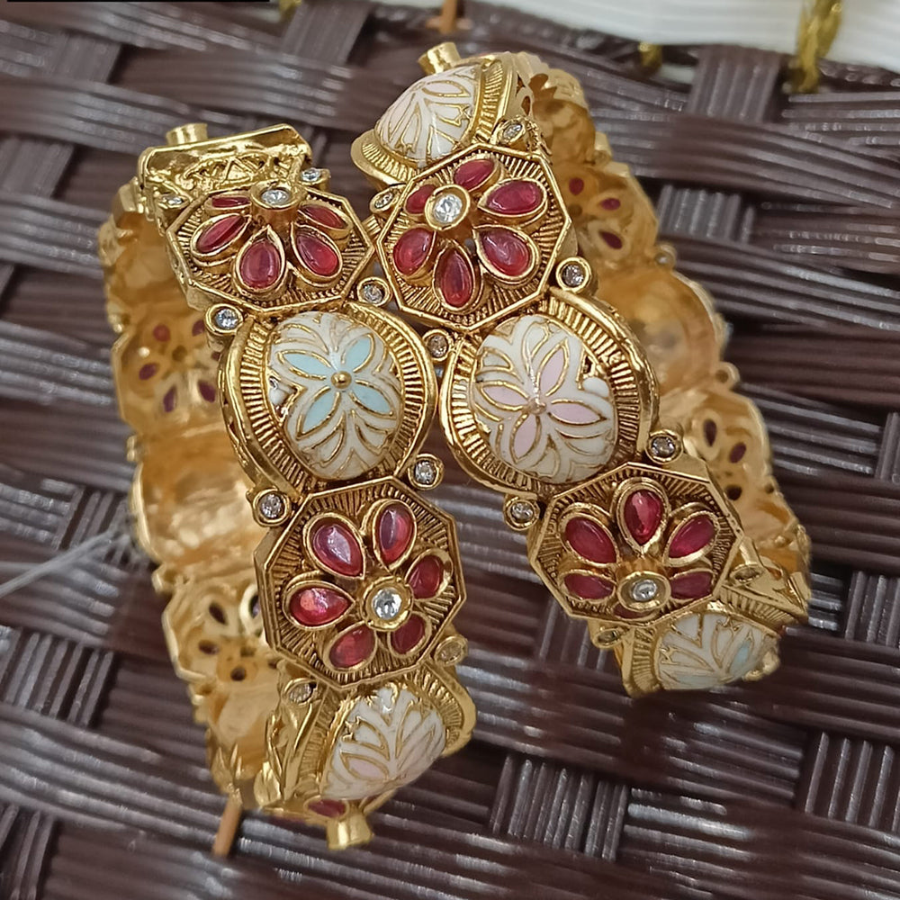 NAFJ Premium Pota Stone And Meenakari Openable Bangles Set