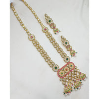 NAFJ Crystal Stone And Pearl Long Designer Necklace Set