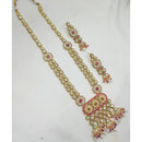 NAFJ Crystal Stone And Pearl Long Designer Necklace Set