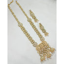 NAFJ Crystal Stone And Pearl Long Designer Necklace Set