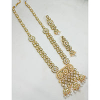 NAFJ Crystal Stone And Pearl Long Designer Necklace Set