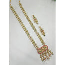 NAFJ Crystal Stone And Pearl Long Designer Necklace Set