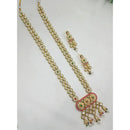 NAFJ Crystal Stone And Pearl Long Designer Necklace Set