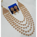 NAFJ Crystal Stone And Pearl Long Designer Necklace Set