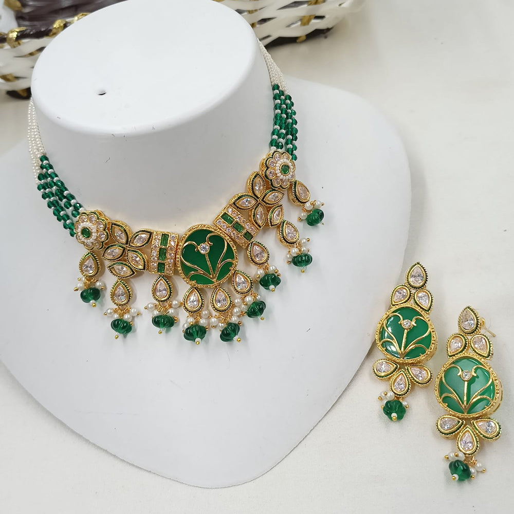 NAFJ Delicate Crystal Stone And Pearl Choker Necklace Set