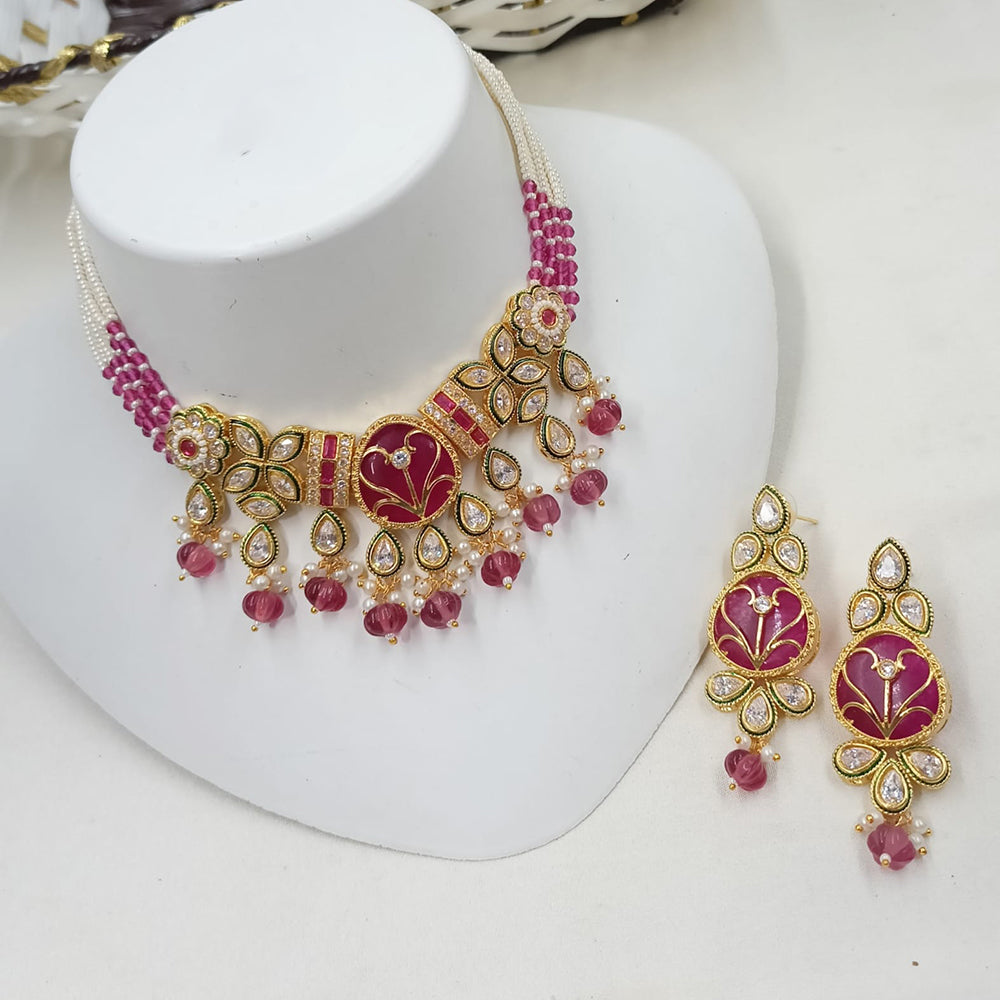 NAFJ Delicate Crystal Stone And Pearl Choker Necklace Set