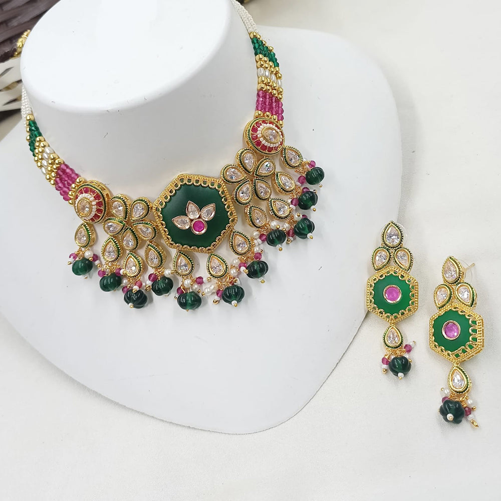 NAFJ Delicate Crystal Stone And Pearl Choker Necklace Set