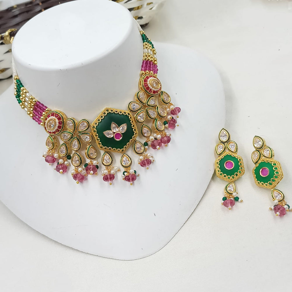 NAFJ Delicate Crystal Stone And Pearl Choker Necklace Set