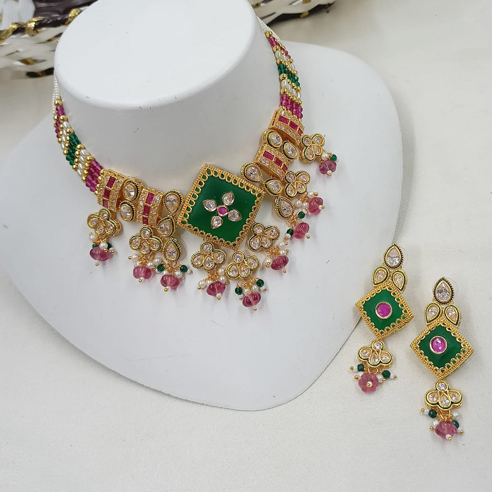 NAFJ Delicate Crystal Stone And Pearl Choker Necklace Set