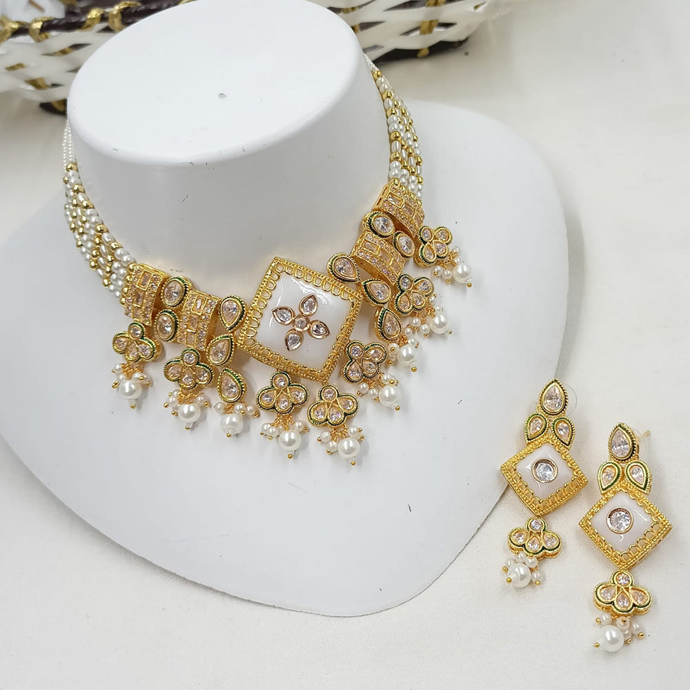 NAFJ Delicate Crystal Stone And Pearl Choker Necklace Set