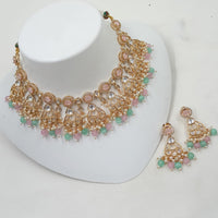 NAFJ Gold Plated Austrian And Kundan Stone Choker Necklace Set