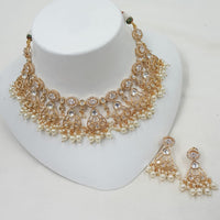 NAFJ Gold Plated Austrian And Kundan Stone Choker Necklace Set