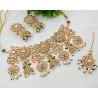 NAFJ Gold Plated Polki Kundan Stone And Pearl Choker Necklace Set