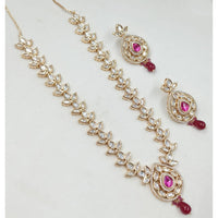 NAFJ Gold Plated Polki Kundan Stone Necklace Set