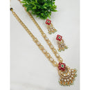 NAFJ Gold Plated Crystal Stone And Pearl Long Necklace Set