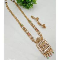 NAFJ Gold Plated Polki Kundan Stone Long Necklace Set