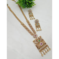 NAFJ Gold Plated Crystal  Stone Long Necklace Set