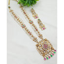 NAFJ Gold Plated Crystal Stone And Pearl  Long Necklace Set