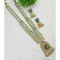 NAFJ Gold Plated Crystal Stone And Pearl  Long Necklace Set