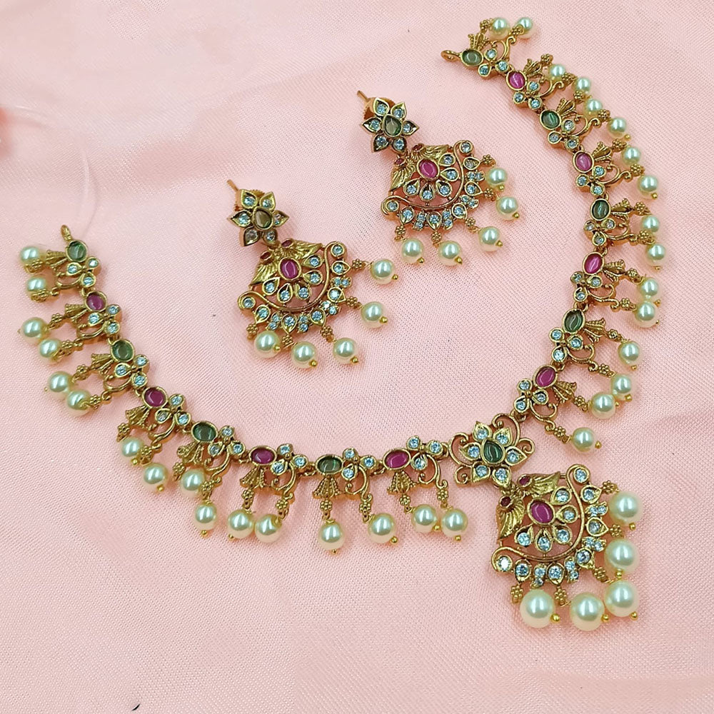 NAFJ Royal Pota Stone And Austrian Pearl Necklace Set