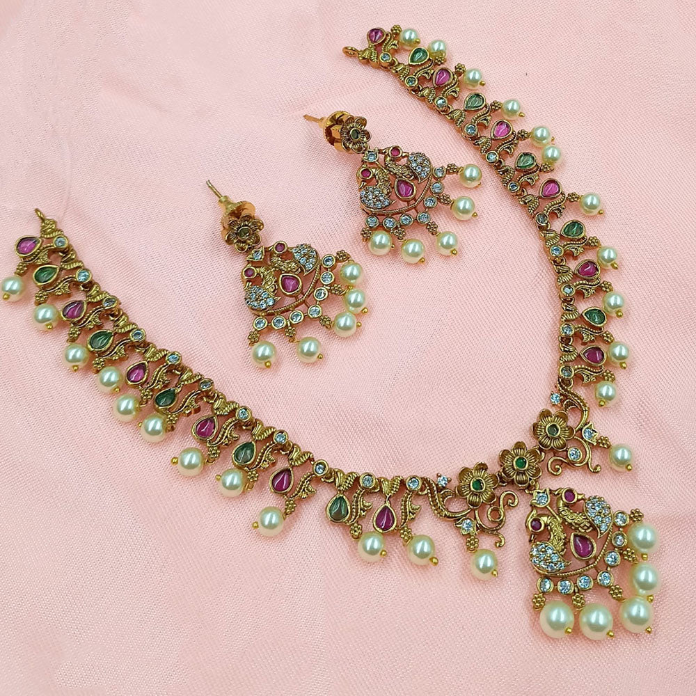 NAFJ Royal Pota Stone And Austrian Pearl Necklace Set