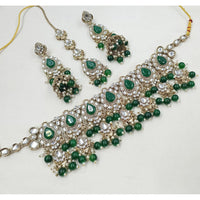 NAFJ Traditional Kundan Stone Pearl And Beads Choker Necklace Set  