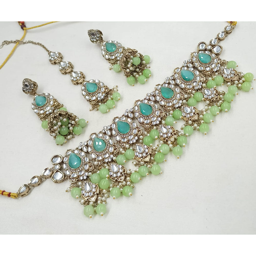 NAFJ Traditional Kundan Stone Pearl And Beads Choker Necklace Set