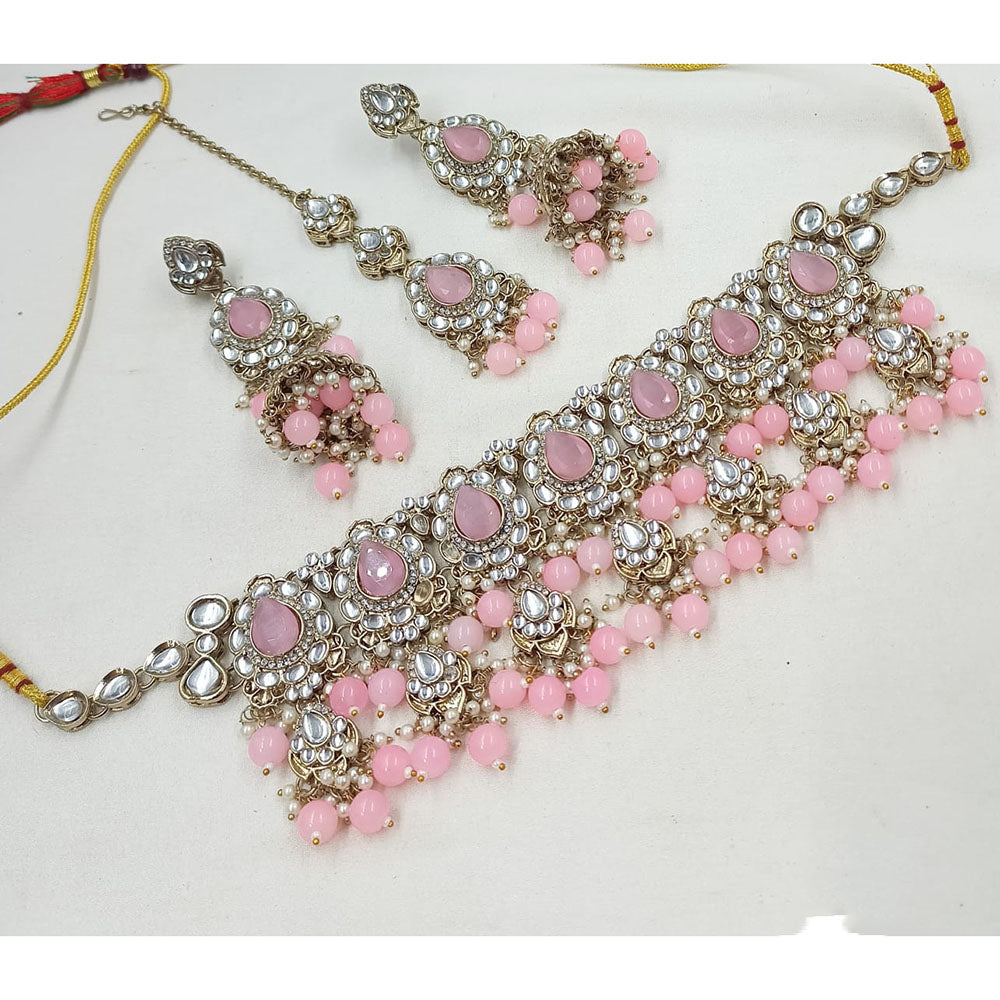 NAFJ Traditional Kundan Stone Pearl And Beads Choker Necklace Set