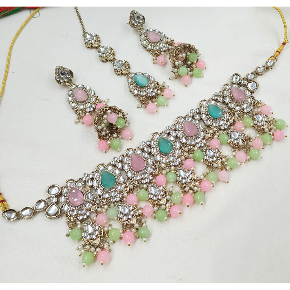 NAFJ Traditional Kundan Stone Pearl And Beads Choker Necklace Set