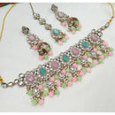 NAFJ Traditional Kundan Stone Pearl And Beads Choker Necklace Set