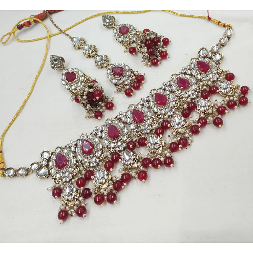 NAFJ Traditional Kundan Stone Pearl And Beads Choker Necklace Set