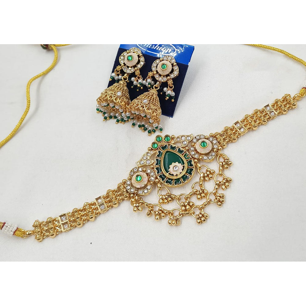 NAFJ Royal Pota Stone And Pearl Meenakari Choker Necklace Set