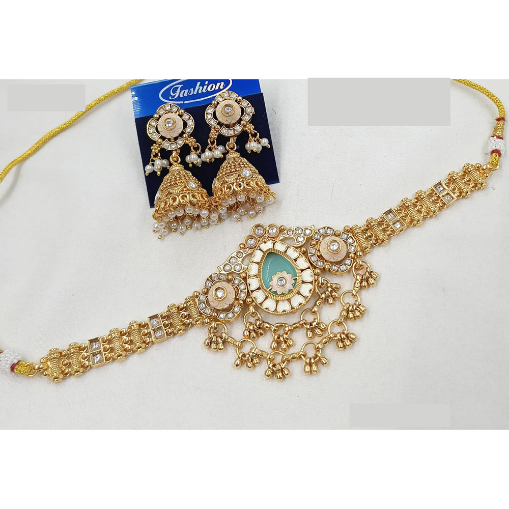 NAFJ Royal Pota Stone And Pearl Meenakari Choker Necklace Set