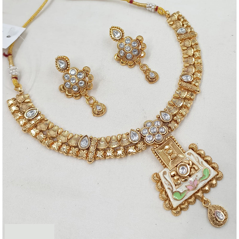 NAFJ Royal Pota Stone And Pearl Meenakari Necklace Set