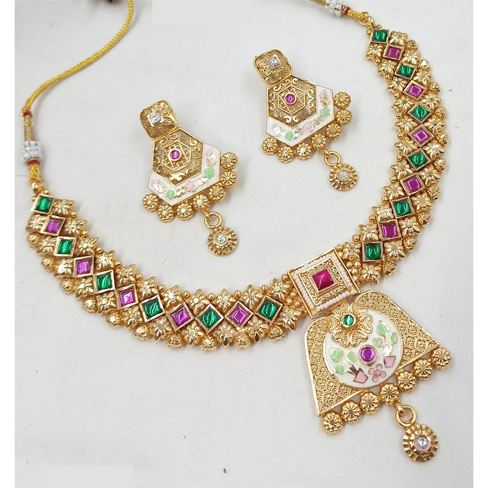 NAFJ Royal Pota Stone And Pearl Meenakari Necklace Set