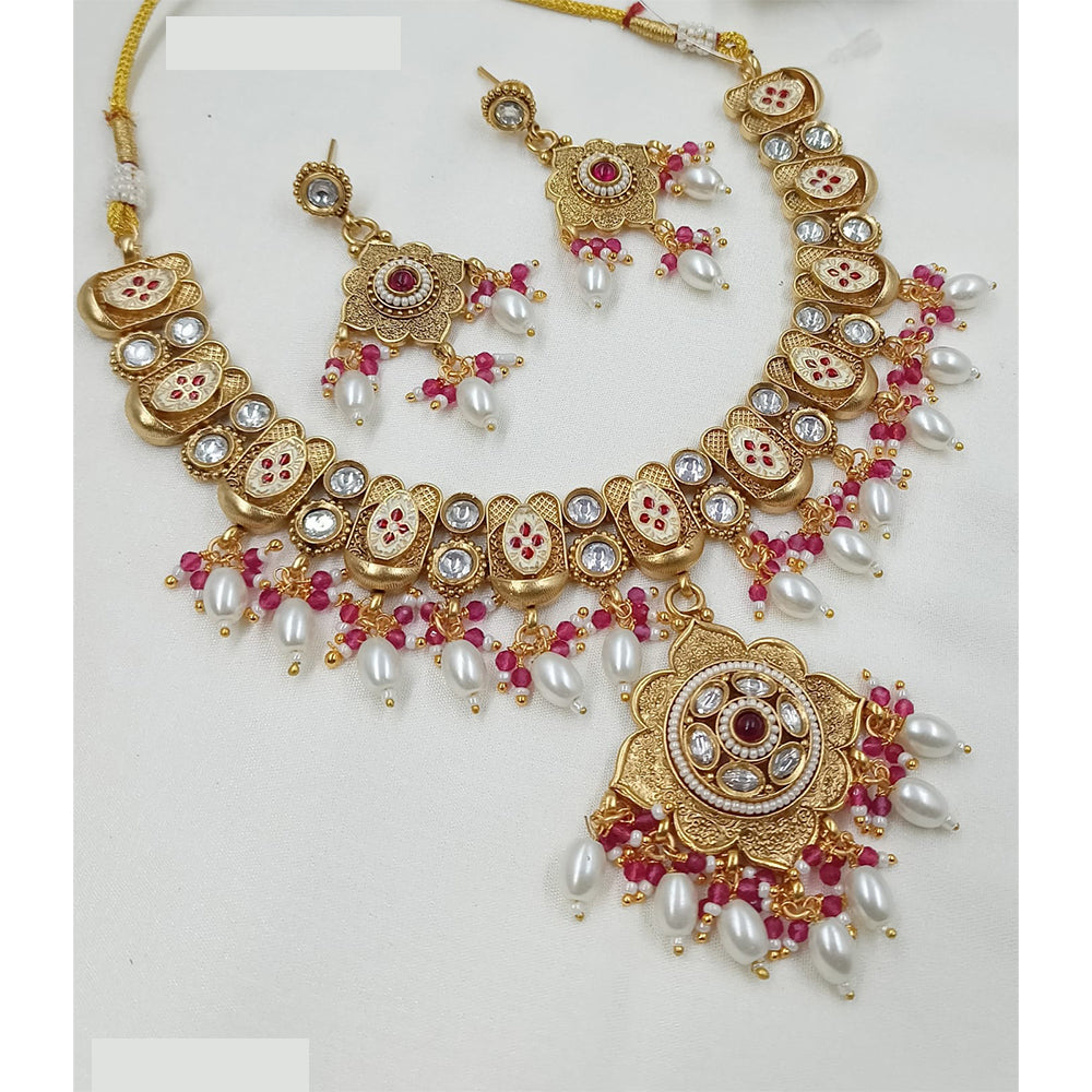 NAFJ Royal Pota Stone And Pearl Meenakari Necklace Set