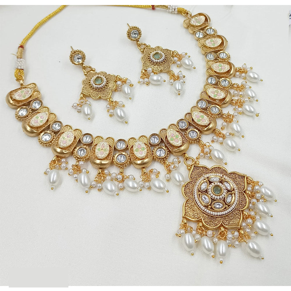 NAFJ Royal Pota Stone And Pearl Meenakari Necklace Set