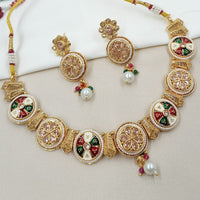 NAFJ Glam Crystal Stone And Pearl Enamel Meenakari Necklace Set