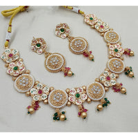 NAFJ Glam Pota Stone And Pearl Enamel Meenakari Necklace Set
