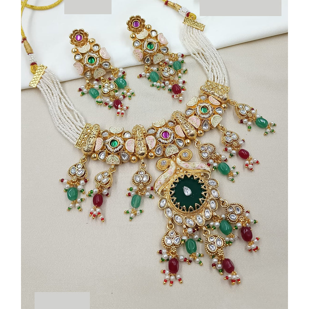 NAFJ Royal Pota Stone And Pearl Meenakari Necklace Set