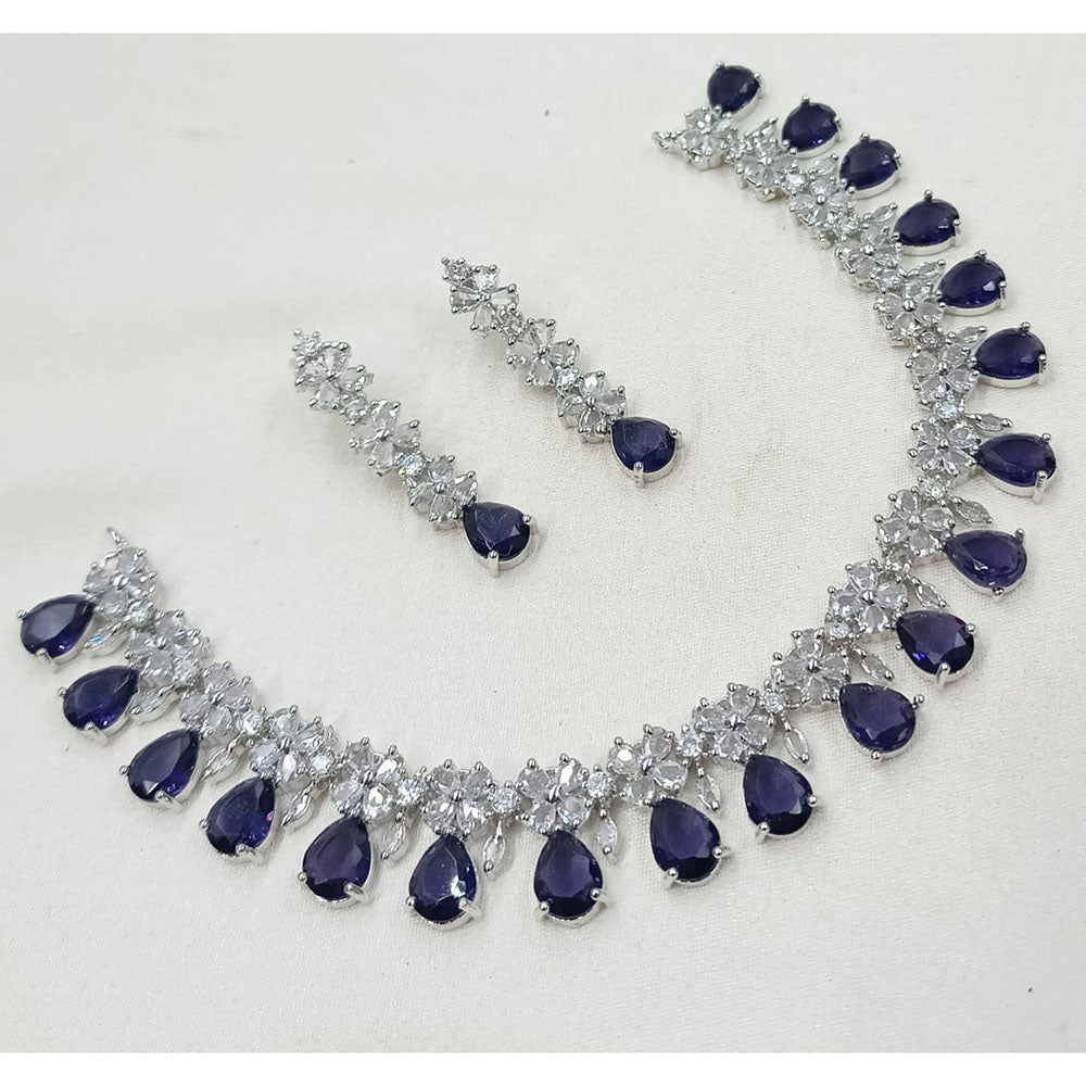 NAFJ Luxury Rhodium Polish American Diamond Necklace Set