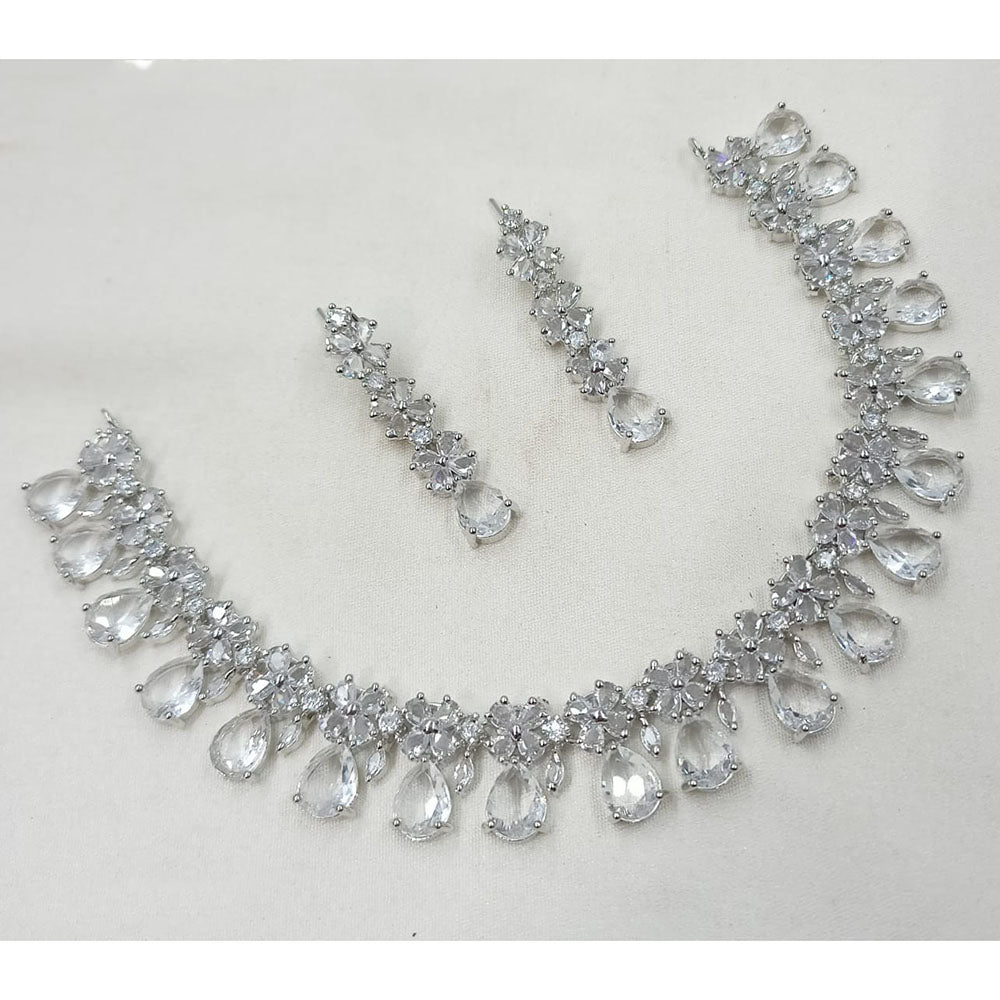 NAFJ Luxury Rhodium Polish American Diamond Necklace Set
